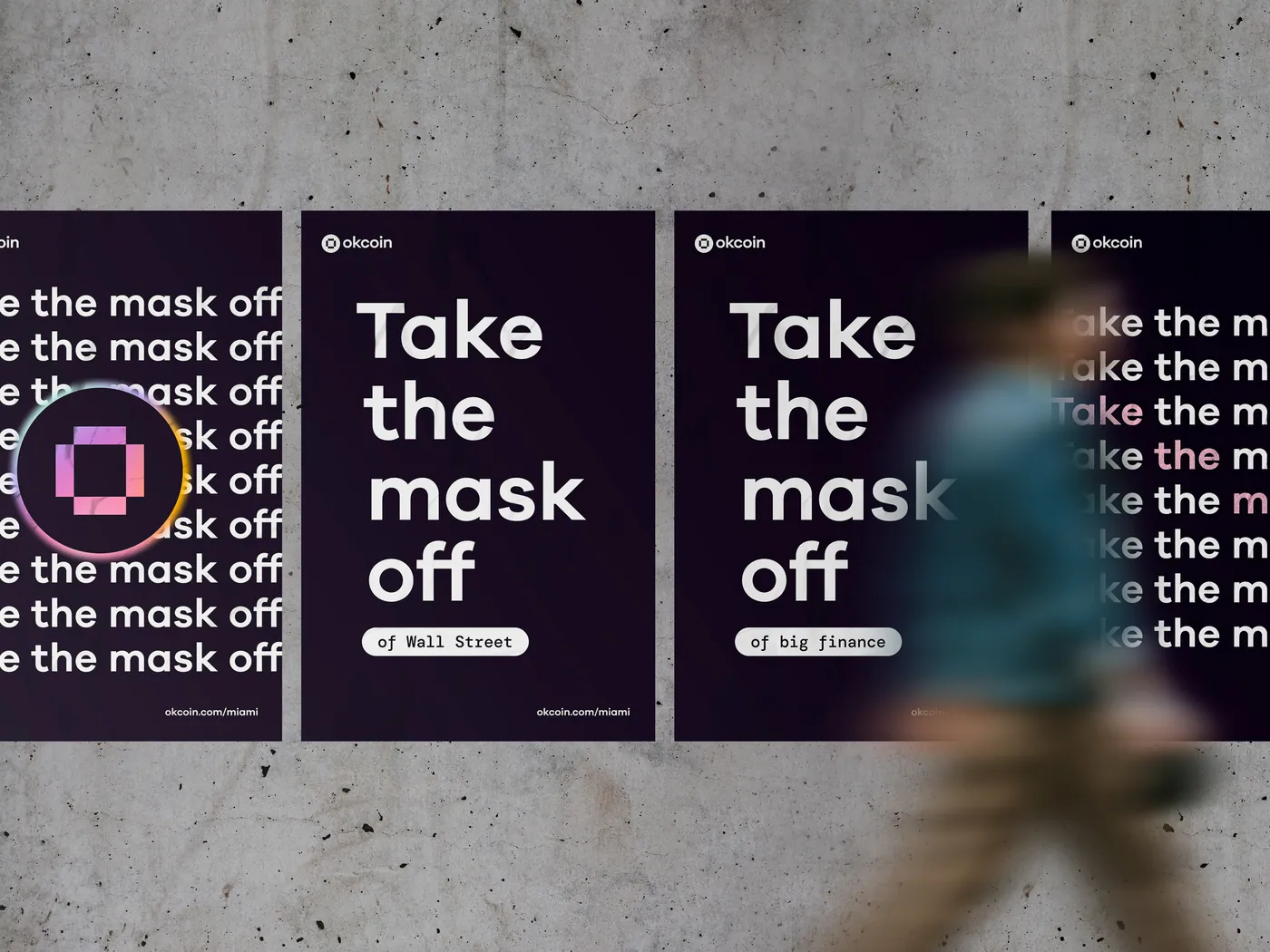 “Take the mask off” campaign posters, in situ